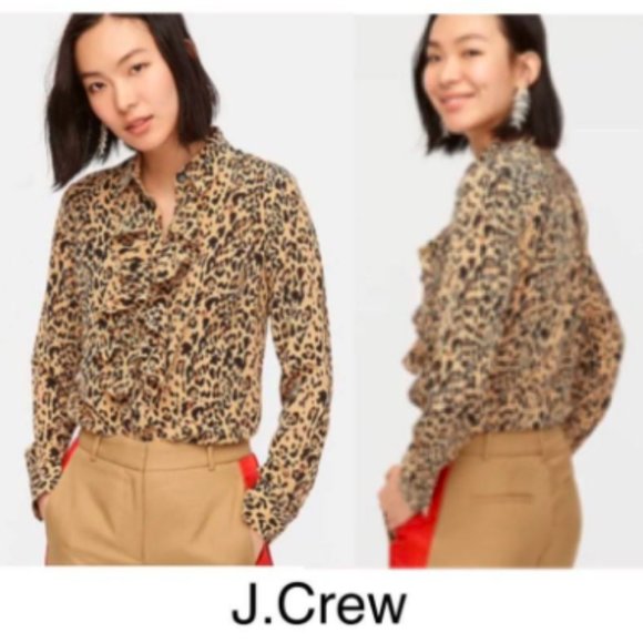 NWT!! J.Crew New Collection Silk Blouse In Leopard Print - Picture 2 of 5